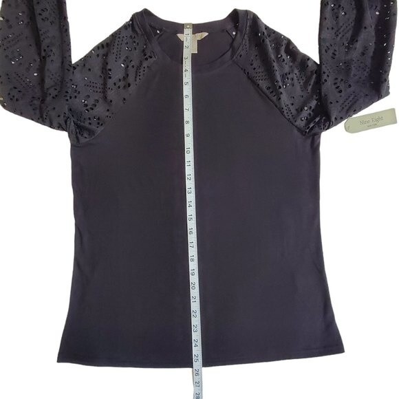 Nine.Eight Black Mixed Media Top with Banded Cuffs and Hem - Size Small - Picture 11 of 15